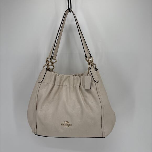 Coach C1454 Maya Pebble Leather Shoulder Bag Pebble Tote Chalk / Gold - Picture 1 of 15